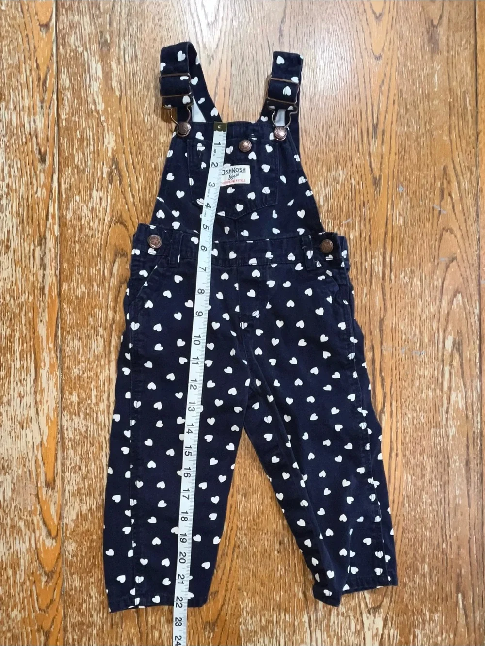 OshKosh B'Gosh Baby Girl Overalls Navy Blue White Hearts 18M